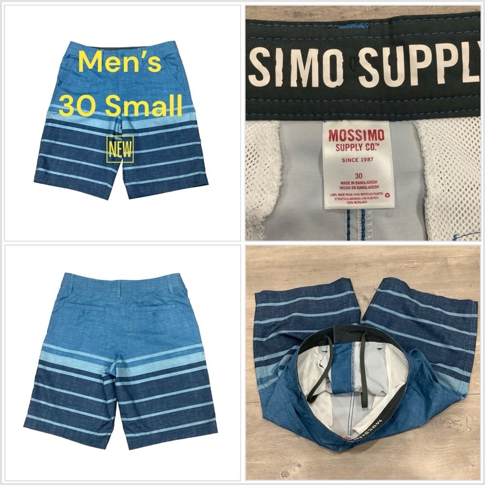 Men's Mossimo Supply Co 30 S Small Swim Shorts Trunks Board Hybrid Stripes Blue